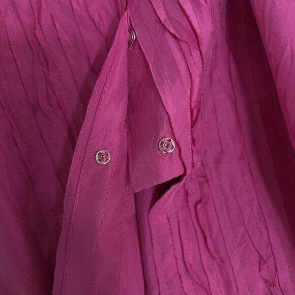J Jill Blouse Womens Medium Fuchsia Pink Pleated Dressy Feminine Top 100% Silk - Picture 11 of 16
